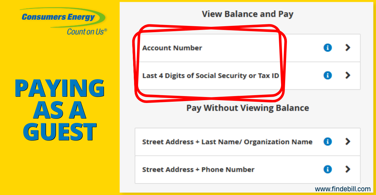 Consumers energy bill pay as a guest